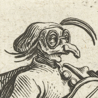 Commedia dell'arte character with glasses
