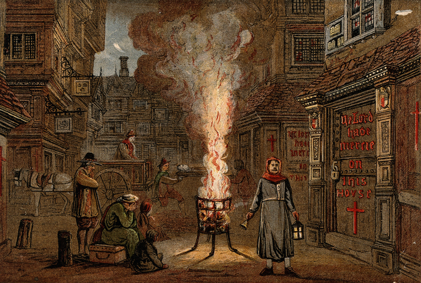 An effort to drive off the plague by producing smoke during the Great Plague of London in 1665.