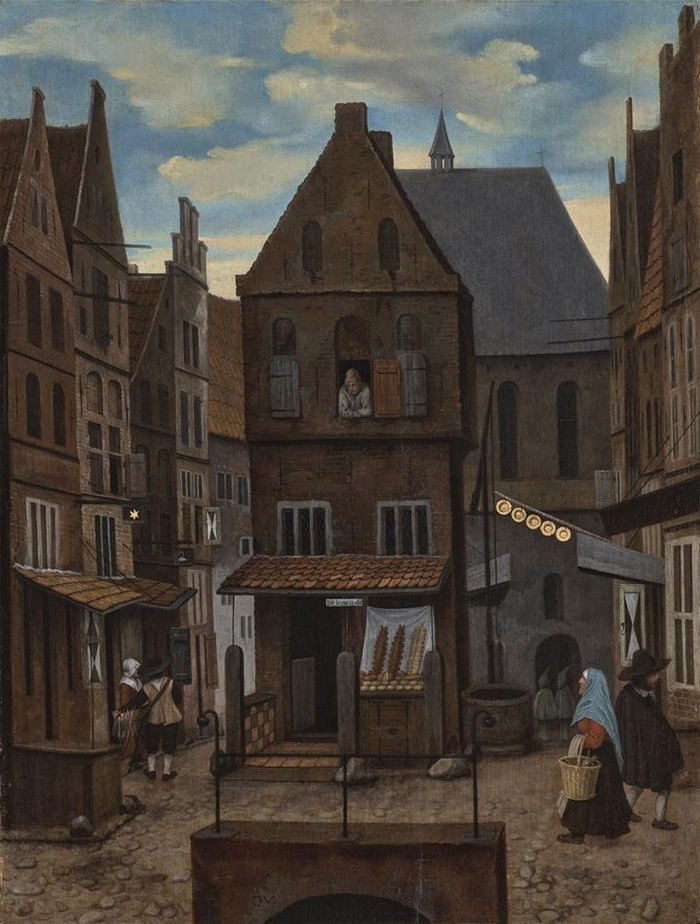 17th century village with square and people