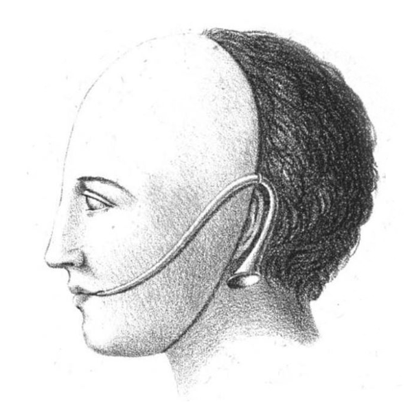 Head of man with full-face mask against leadpoisoning