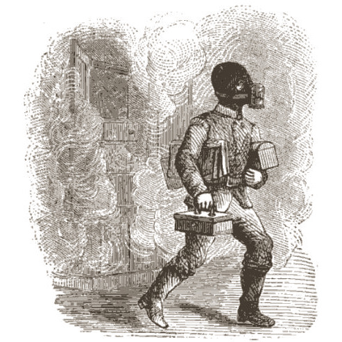 Man wearing smoke cap with respirator attached