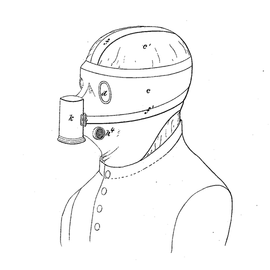 Man wearing smoke cap with respirator attached