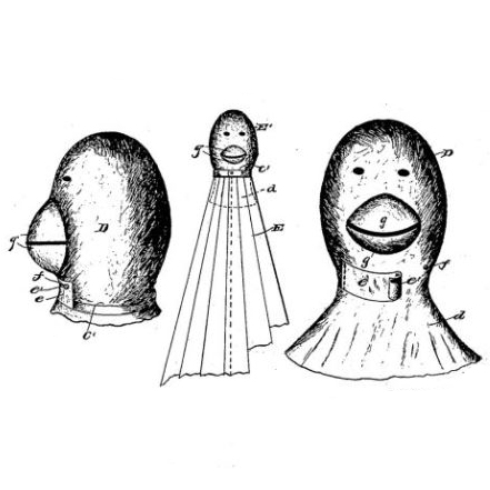 Drawing of mask patent by Betsy Martin