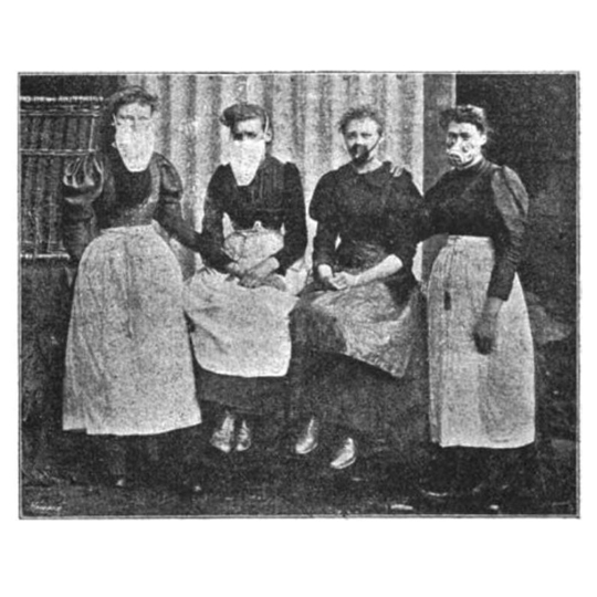 Female workers wearing protective masks