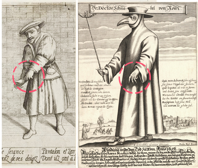 Plague doctor's hand indication of thievery